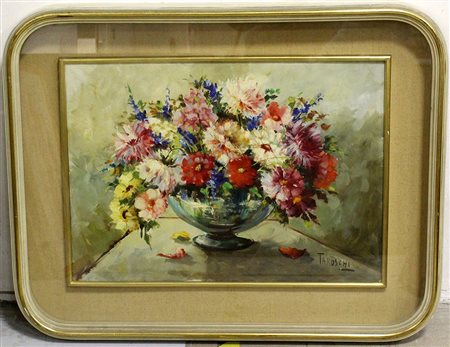 Taroschi "Vaso con fiori" olio su tela (cm 50x70) firmato in basso a destra,...