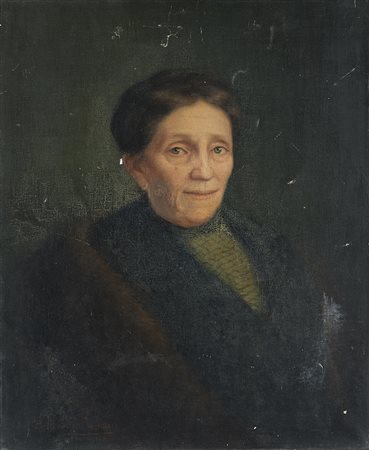 "Ritratto di anziana" olio su tela (cm 62x50) (difetti e restauri)