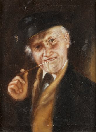 Ignoto "Ritratto di uomo con sigaretta" olio su tela (cm 40x30) In cornice...