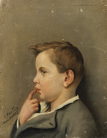 C. Roullin da Haukins "Ritratto di bambino" olio su tavoletta (cm 20x15,5) In...