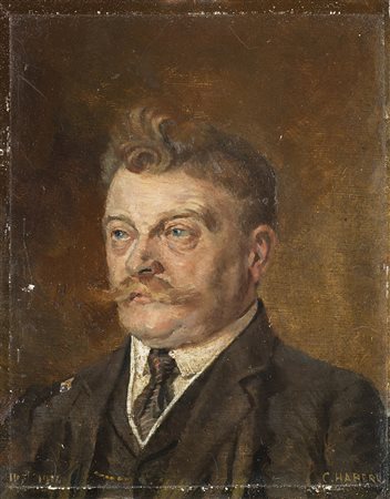 C. Haberl (sec. XX) "Ritratto di uomo con baffi" olio su cartone pressato (cm...