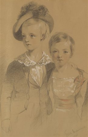 Edwin Williams (1810 - 1880)"Fanciulli, 1848" matita e pastello su carta (cm...