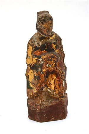 Figura antica scultura in legno con tracce di laccatura e doratura....