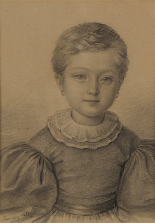 P. Romagny (inizio sec. XIX) "Ritratto di bambina con orecchini" matita su...
