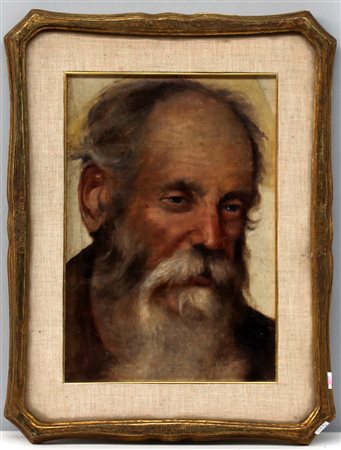Scuola del secolo XIX "Volto maschile" olio su tela applicata su cartone (cm...