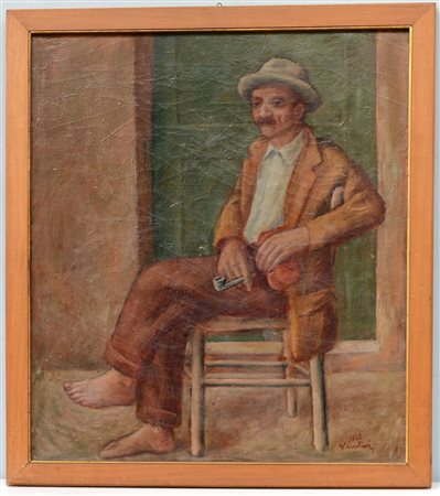 Ignoto "Uomo con pipa" 1935, olio su tela (cm 70x60) firmato "Visentini" e...