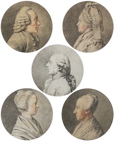 Scuola del sec. XIX "Ritratti di profilo" cinque tecniche miste su carta...