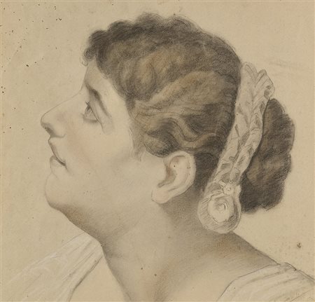 Scuola del sec. XIX "Profilo di donna" matita e pastello su carta (cm...