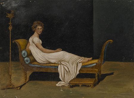Ignoto da Ingres "Ritratto di Madame Récamier" olio su tela (cm 14x19) (difetti)
