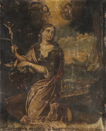Scuola Italiana del secolo XVIII "Santa Maria Maddalena penitente" olio su...