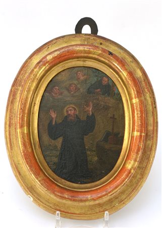 Scuola dell'inizio del sec. XIX "Scena religiosa" olio su tavoletta ovale (cm...