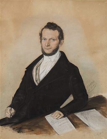 Franz Katz (Anversa 1782 - Koeln 1851)"Ritratto di letterato" tecnica mista...