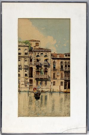 Maestro del sec. XIX "Scorcio di Venezia" acquerello (cm 43x23) firmato e...