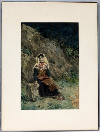 Nazzareno Cipriani (1843 - 1925)"Contadina assisa", acquerello (cm 45x30)...