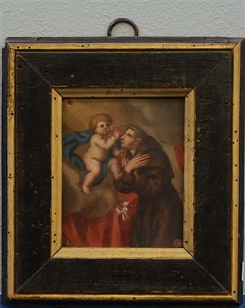 Scuola del secolo XVIII "Gesù Bambino e Sant'Antonio da Padova"olio su rame...