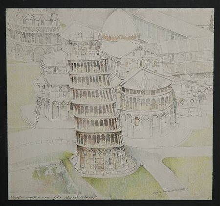 Morra Rosario (Frignano 1953)"Pisa, Piazza dei Miracoli" 1987 litografia su...