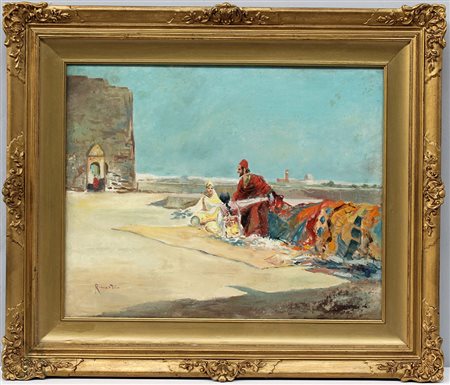 Oscar Ricciardi (Napoli 1864 - 1935)"Scena araba" olio su tela (cm 40x50)...