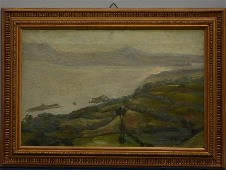 G. Talamone "Lago Maggiore, contro luce" olio su tela (cm 37x58) firmato in...