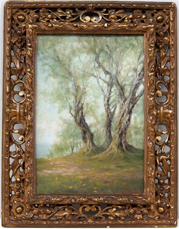 E. Salassa "Alberi" olio su compensato (cm 32x22) firmato in basso a destra,...