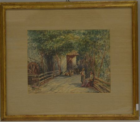 A. Sessa "Contadine al mulino" acquerello su carta (cm 21x28) In cornice