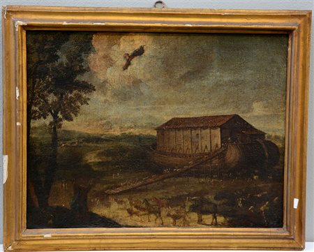 Scuola del sec. XVIII "L'arca di Noè", olio su tela (cm 47x62,5) (difetti e...