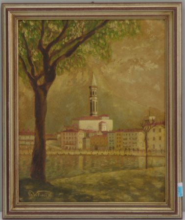 R. Valsecchi "Paesaggio lagunare" olio su lamiera (cm 30x23) Firmato in basso...