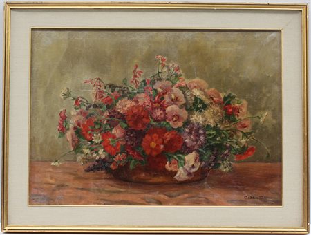 C. Monti "Vaso con fiori" olio su tela (cm 50x70) firmato in basso a destra,...