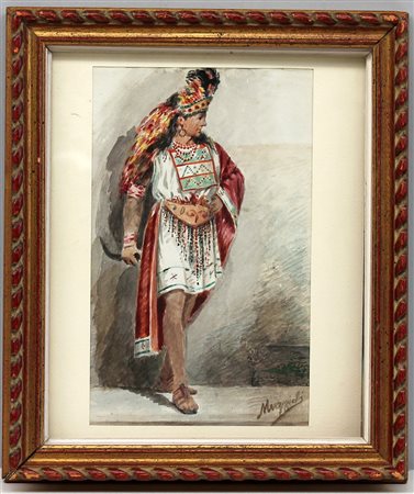 Giovanni Muzzioli (Modena 1845 - 1894)"Figura in costume" acquarello su carta...