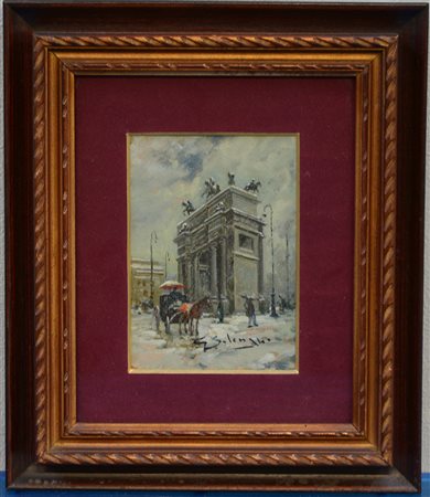 Ignoto "Arco della Pace" (cm 17x12) firmato Solenghi in basso al centro. In...