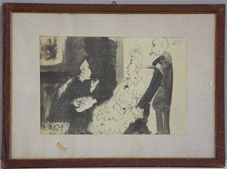 Riproduzione da un acquerello di Picasso (cm 33x52) in cornice (difetti)