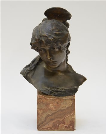 Davide Calandra (Torino 1856 - 1915)"Busto femminile" scultura in bronzo su...