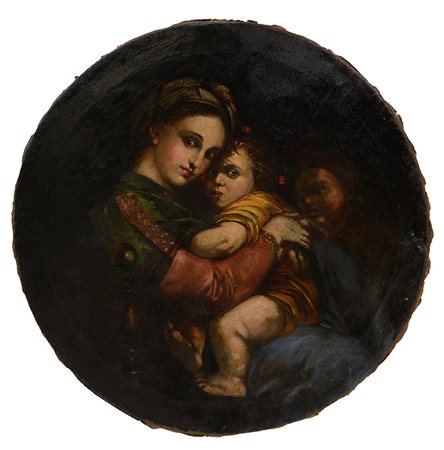 Da Raffaello "Madonna della Seggiola" olio su tela, in tondo (diam. cm...