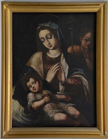 Scuola emiliana del secolo XVII "Madonna e San Giovannino in adorazione di...