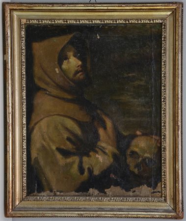 Scuola spagnola del secolo XVII "San Francesco" olio su tela (cm 50x40)in...