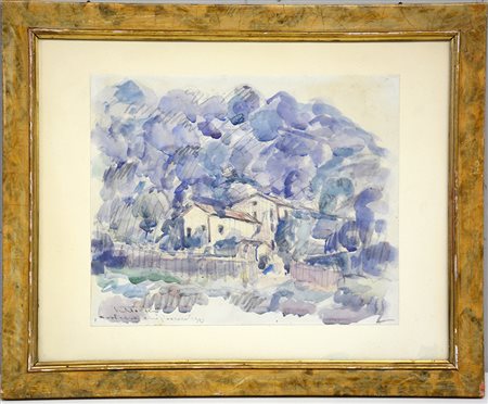 Umberto Vittorini (1890 - 1979)"Paesaggio con temporale" acquarelllo su carta...