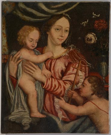 Scuola emiliana del secolo XVIII "Madonna Gesù Bambino e San Giovannino"olio...