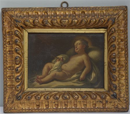 Scuola emiliana secolo XVII"Gesù Bambino dormiente" olio su tela (cm 23x32)...