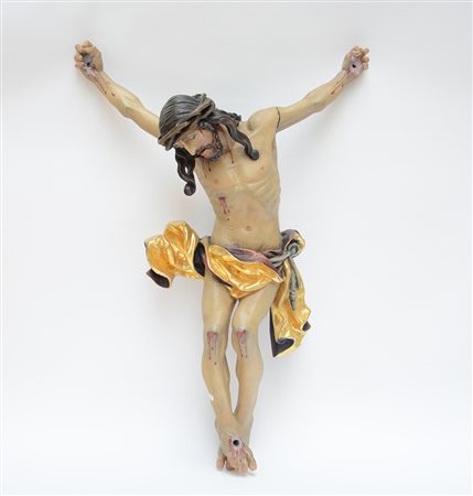 Arte della seconda metà del sec XIX "Cristo crocifisso" scultura in legno...