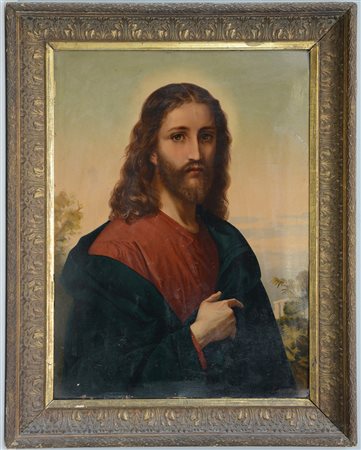 Luigi Morgari (Torino 1857 - 1935)"Cristo" olio su cartone telato (cm 80x57)...