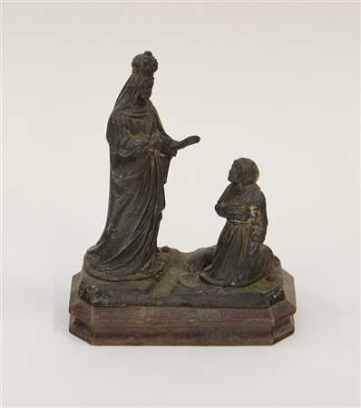 Ignoto, "L'apparizione della Madonna ad una contadina" scultura in metallo...