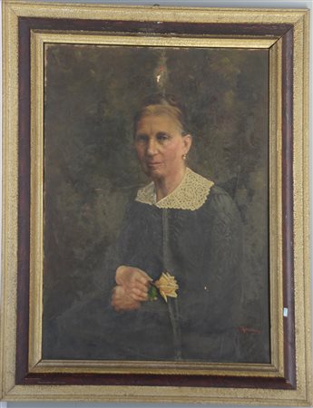 Alfredo Zanoboni (1863 - ?) "Ritratto di donna con rosa" olio su tela (cm...