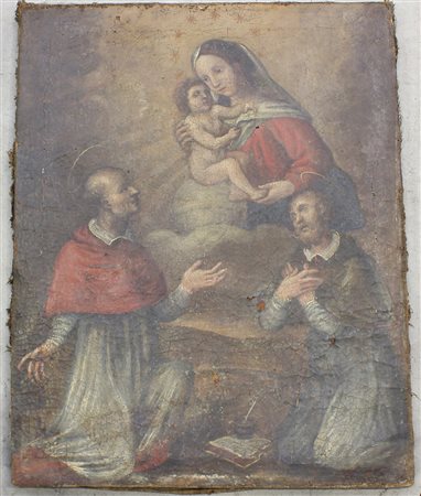 Ignoto, "Madonna con Bambino e Santi" olio su tela (cm 70x50) (restauri e...