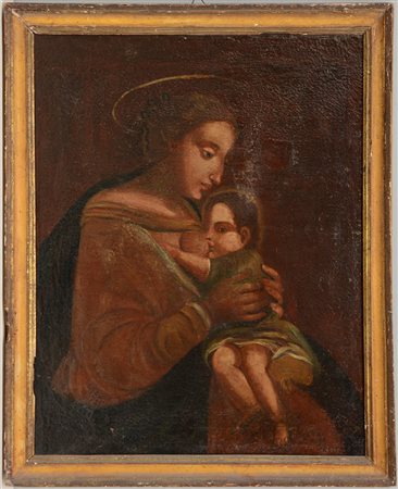 Scuola del secolo XVIII "Madonna del latte" olio su tela (cm 73x58) in...