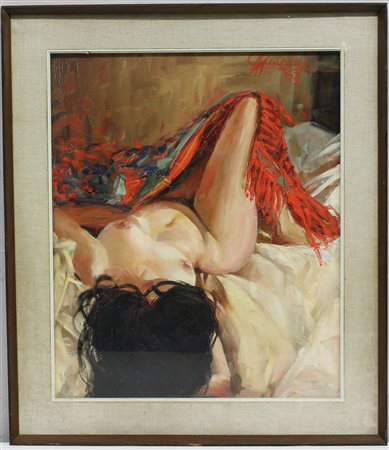 G. Maurini "Nudo di donna sdraiata" olio su tela (cm 60x50) firmato in basso...