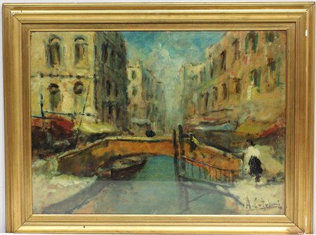 Alessandro Catalani (Jesi 1894 - Milano 1942)"Scorcio veneziano" olio su...