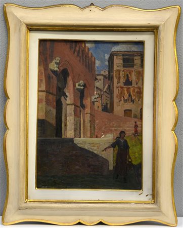 Vittorio Giunti (1894 - 1964)"Fontebranda di Siena" olio su compensato (cm...