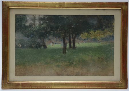 Giuseppe Casciaro (Ortelle 1861 - Napoli 1945)"Paesaggio con alberi" olio su...