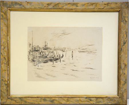 Enrico Ciuti "Venezia" china su carta (cm 23x32) firmata e datata 21-02-43 in...