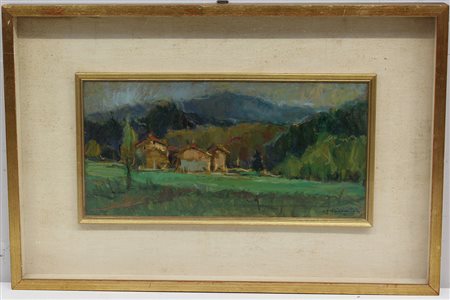 Firma indecifrata "Cascine a Lentate - Varese" olio su faesite (cm 20x40)...