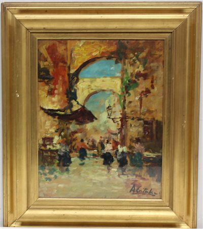 Catalani A. "Mercato napoletano" olio su cartoncino (cm 50x40) firmato in...